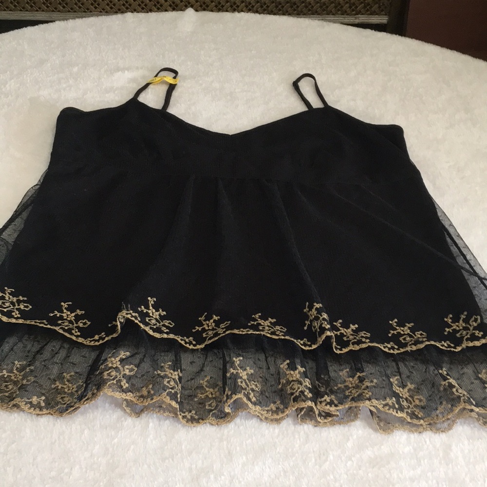 Ann Taylor Loft spaghetti strap black & cream lace overlay top size Large